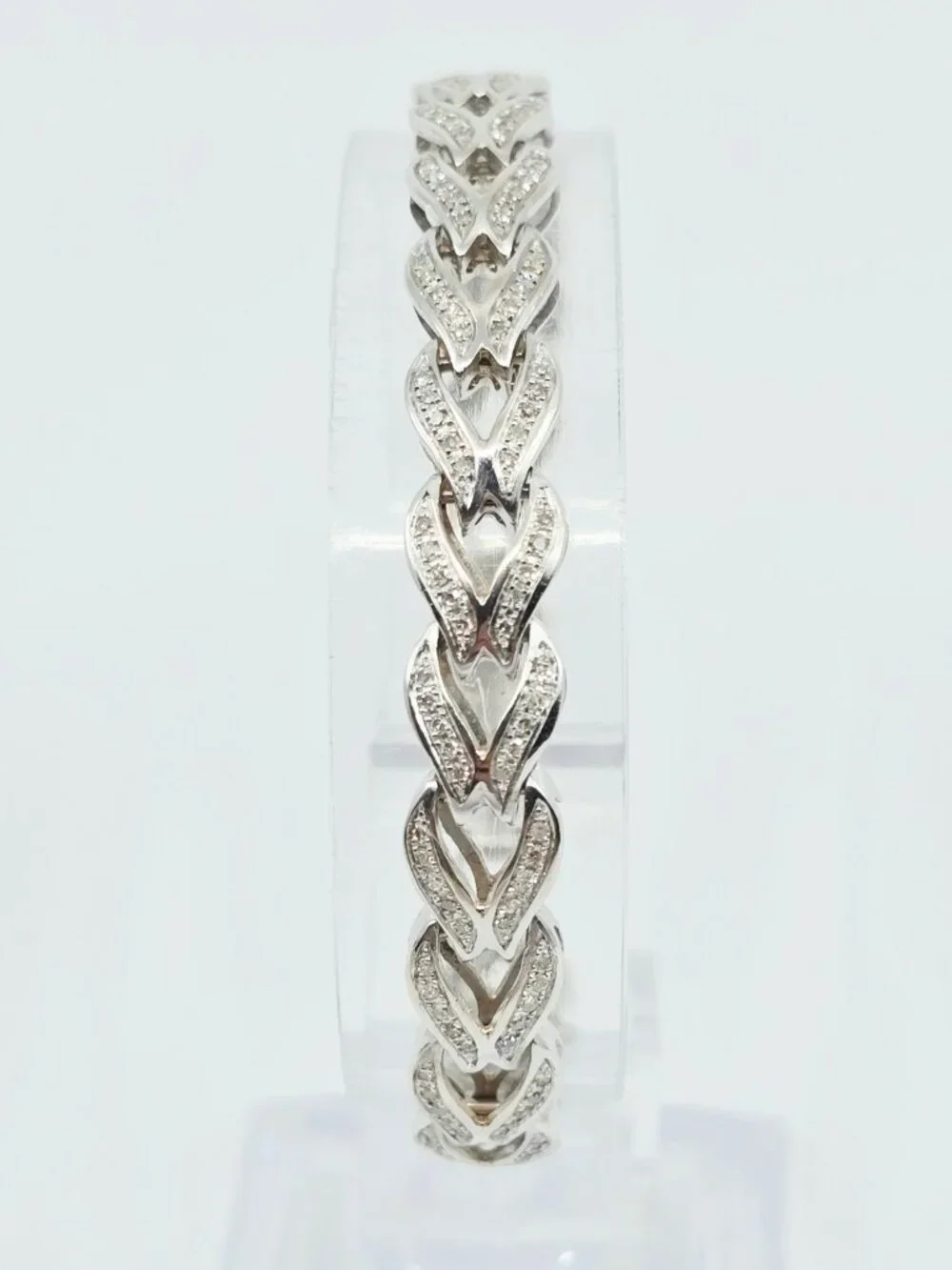 Exquisite 14K Solid White Gold Designer Diamond Tennis Link Bracelet - 6.75